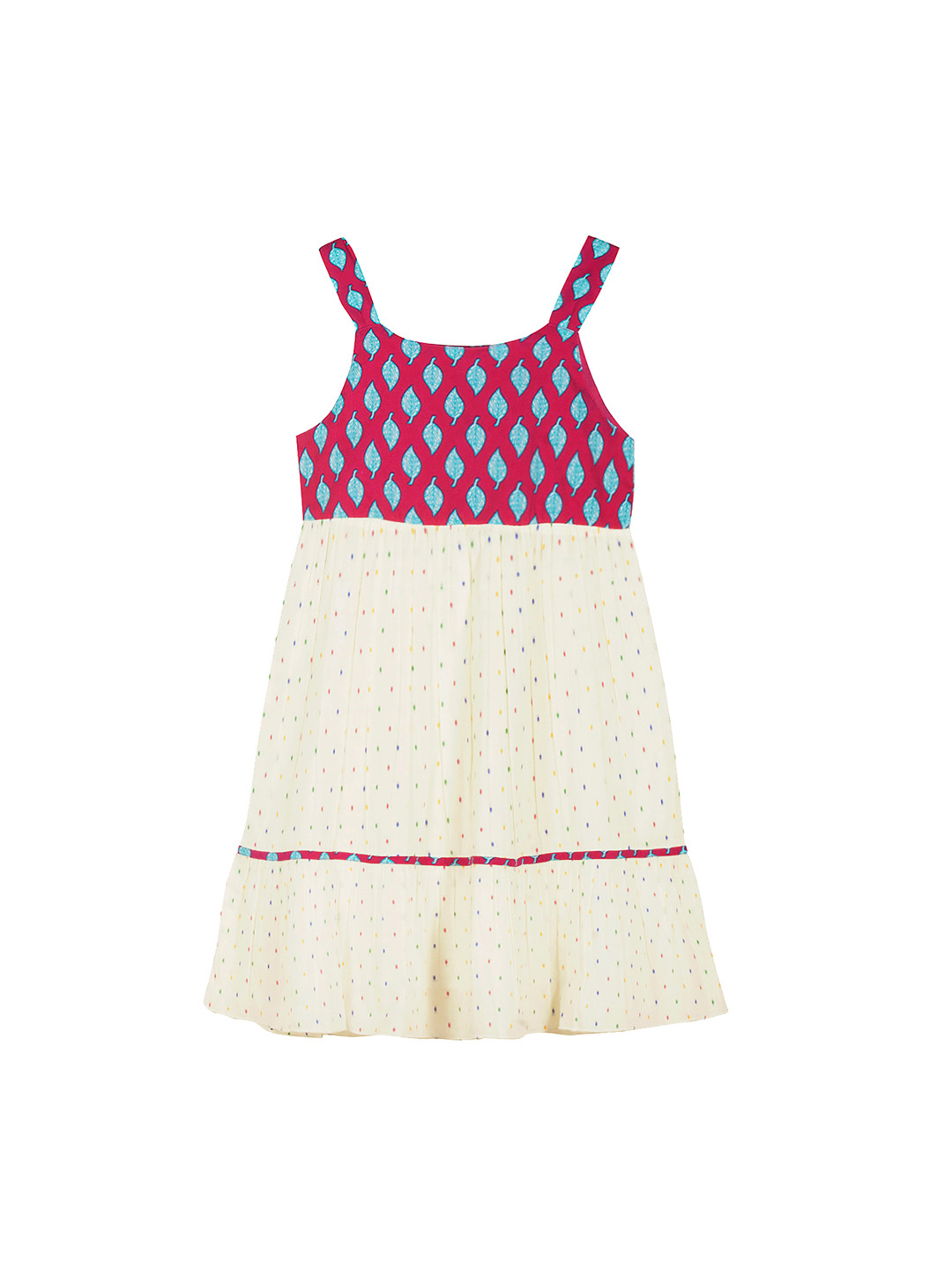 

CACA CINA Girls Cream-Coloured Printed Fit and Flare Dress