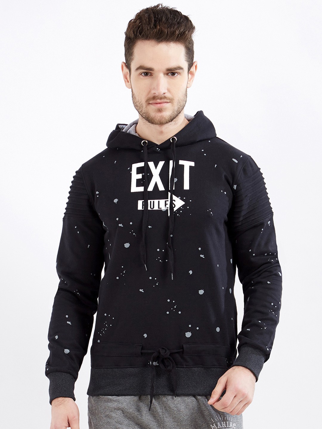 

Maniac Men's Fullsleeve Printed Black Cotton Sweatshirt