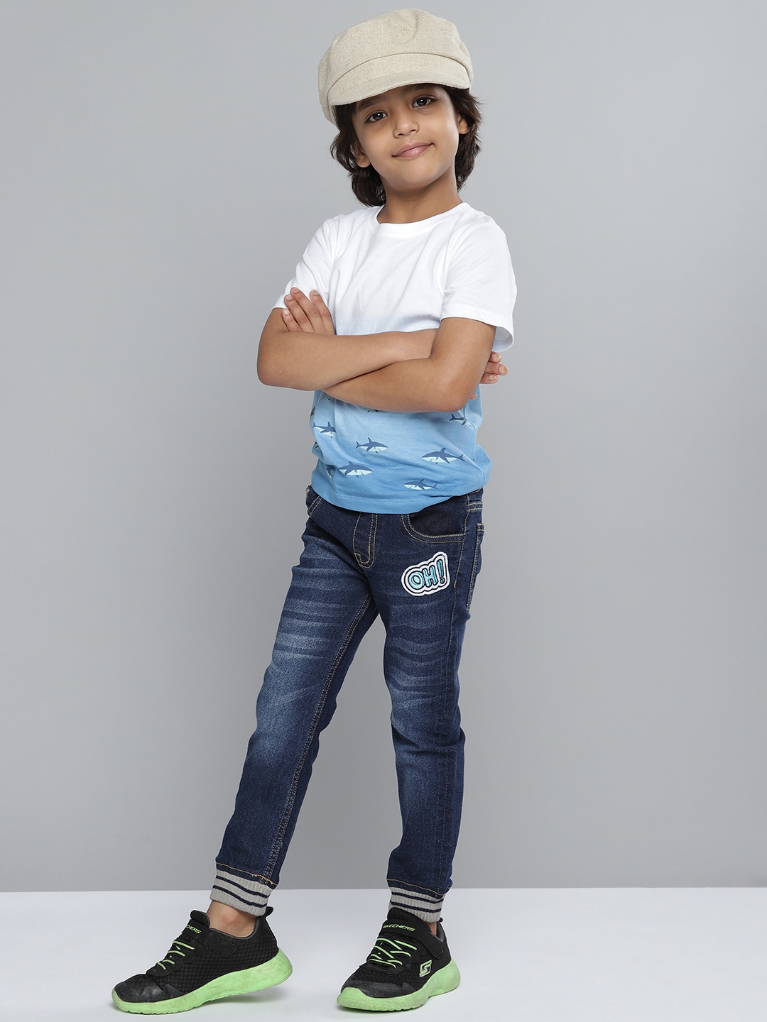 

YK Boys Blue Mid-Rise Clean Look Stretchable Joggers