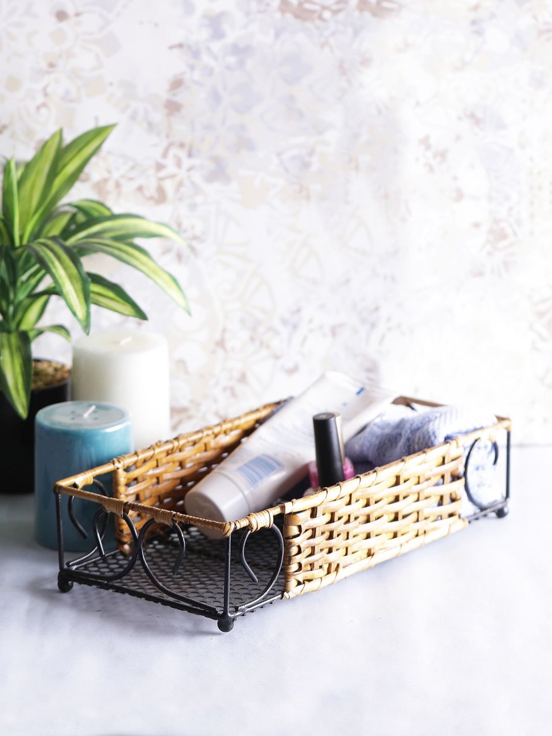 

VarEesha Beige Cane Bamboo Rectangle Cosmetics/ Towel Holder Basket - Medium