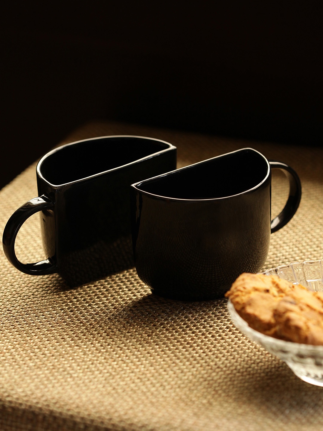 

ExclusiveLane Black Set Of 2 Unique Half Ceramic Tea & Coffee Cups