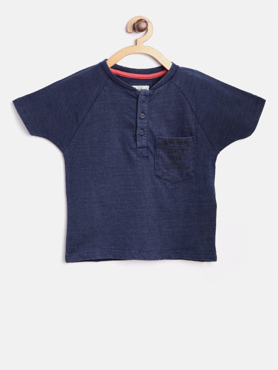 

Pepe Jeans Boys Navy Blue Solid Henley Neck Pure Cotton T-shirt