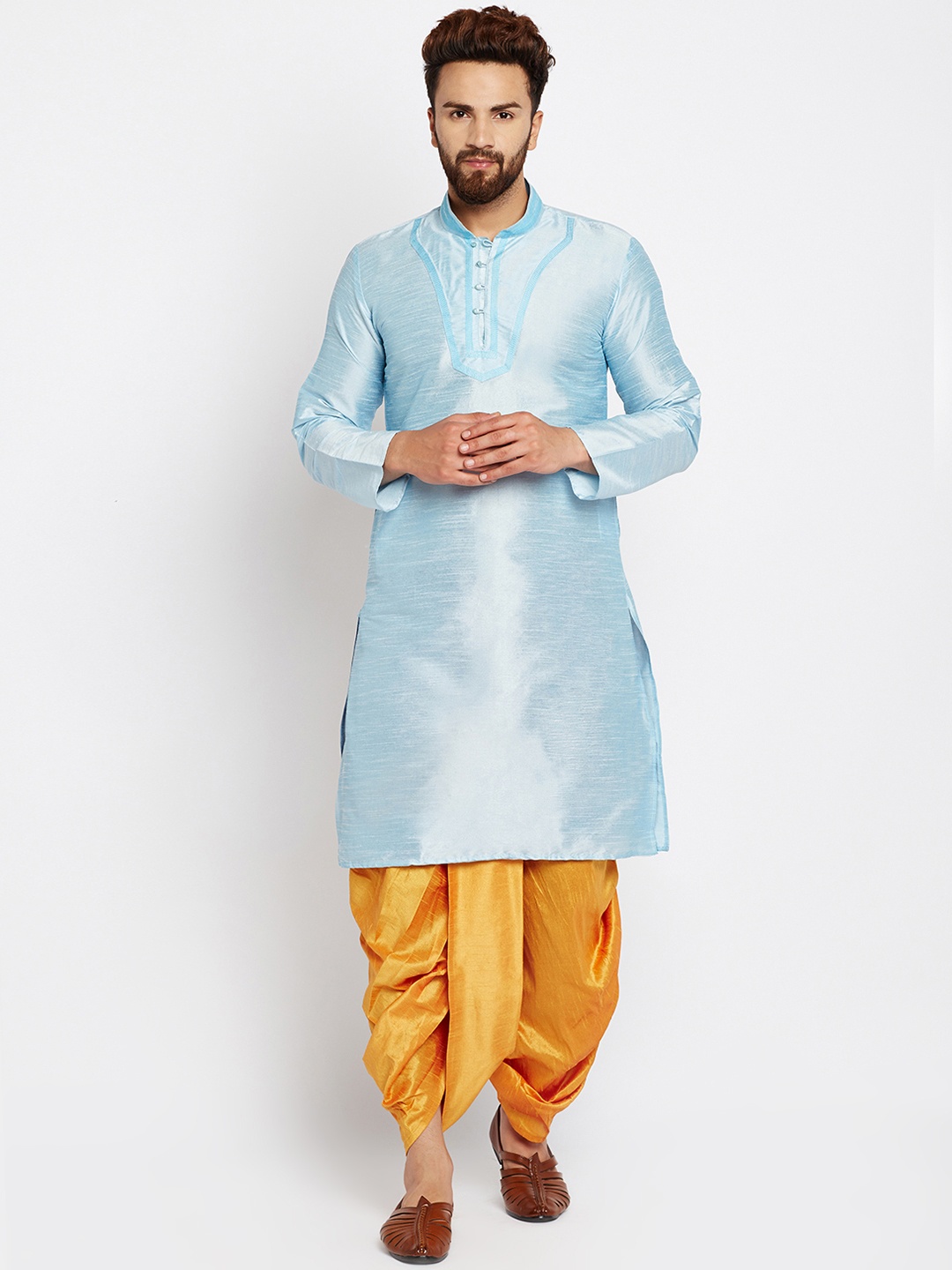 

SOJANYA Men Blue Solid Straight Kurta