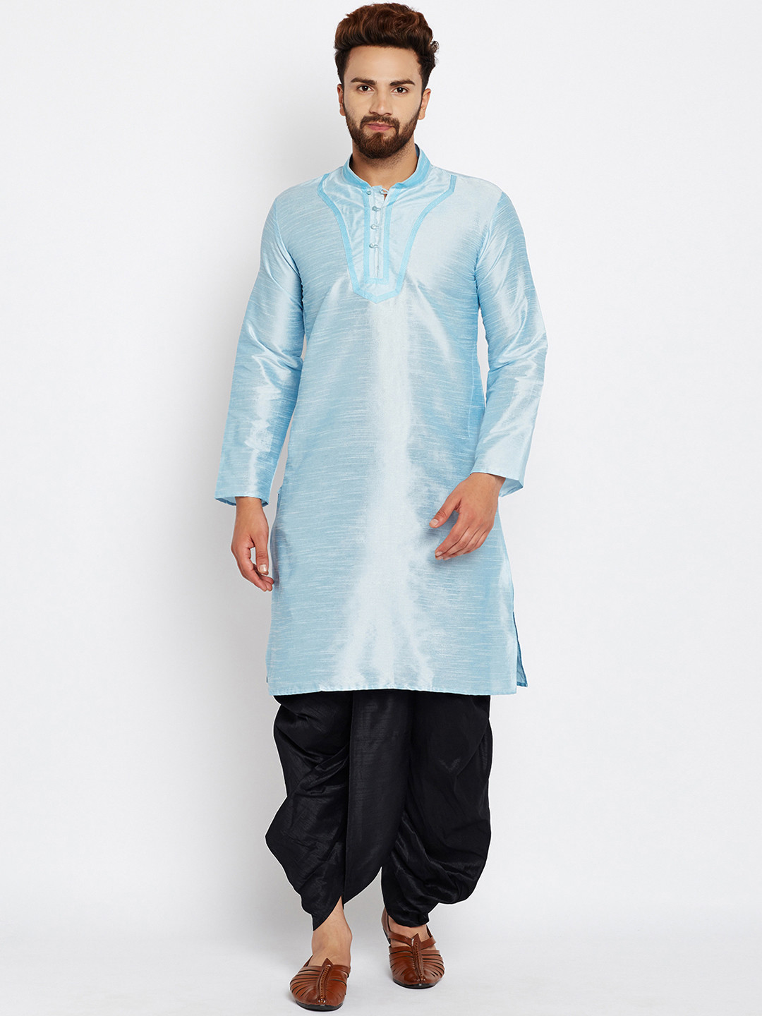 

SOJANYA Men Blue Solid Straight Kurta