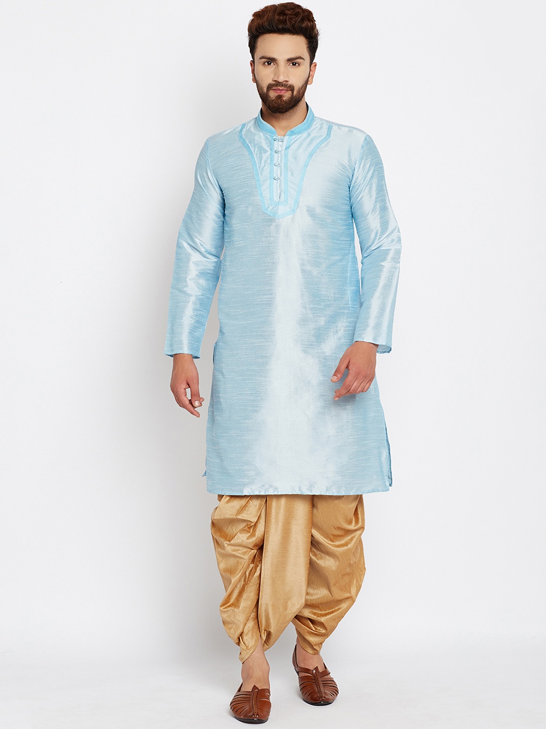 

SOJANYA Men Blue Solid Straight Kurta