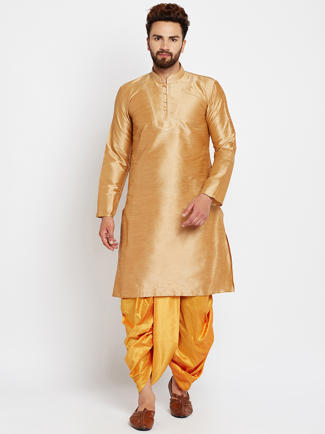 

SOJANYA Men Gold-Toned Solid A-Line Kurta
