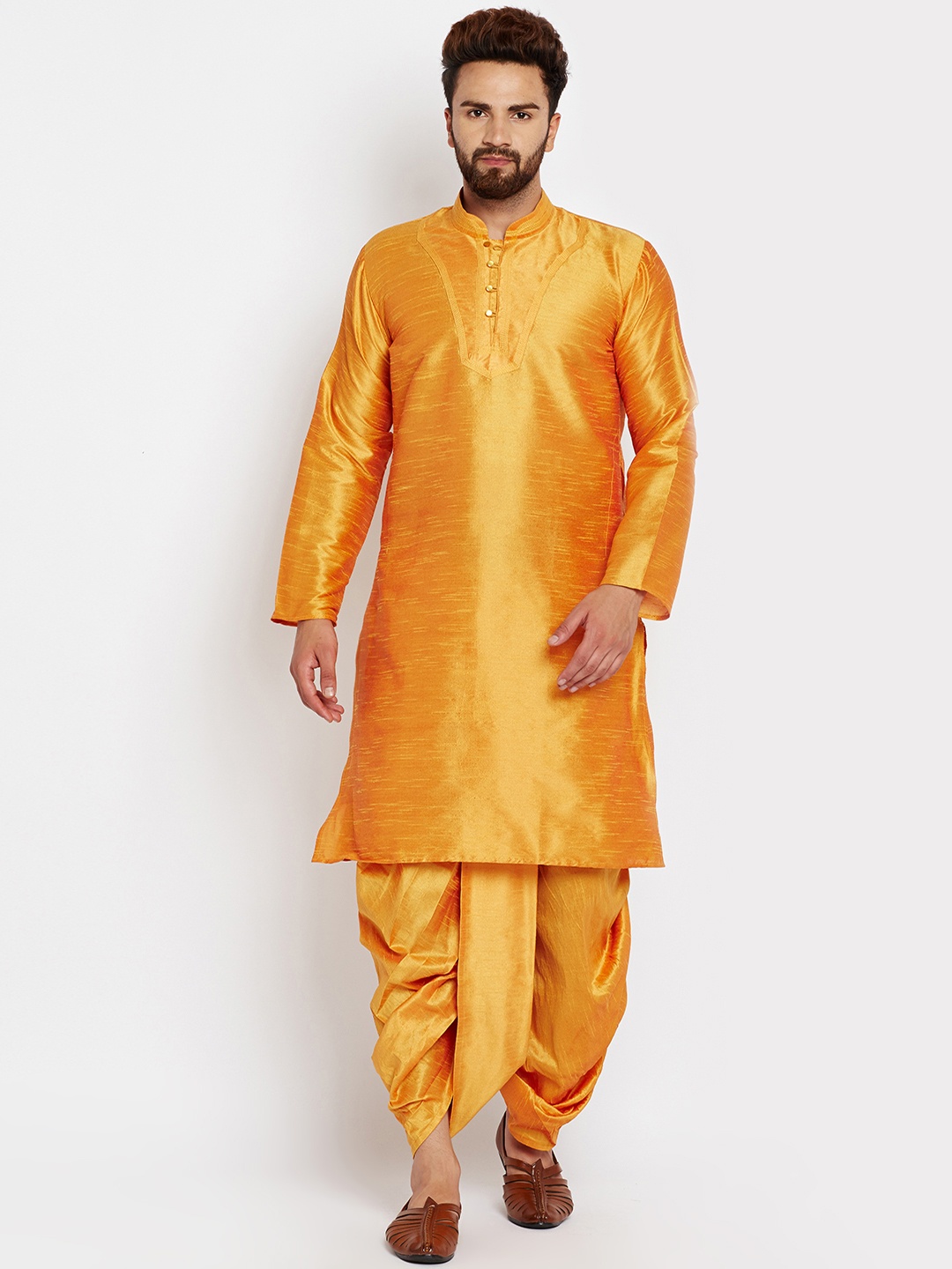 

SOJANYA Men Mustard Solid Straight Kurta