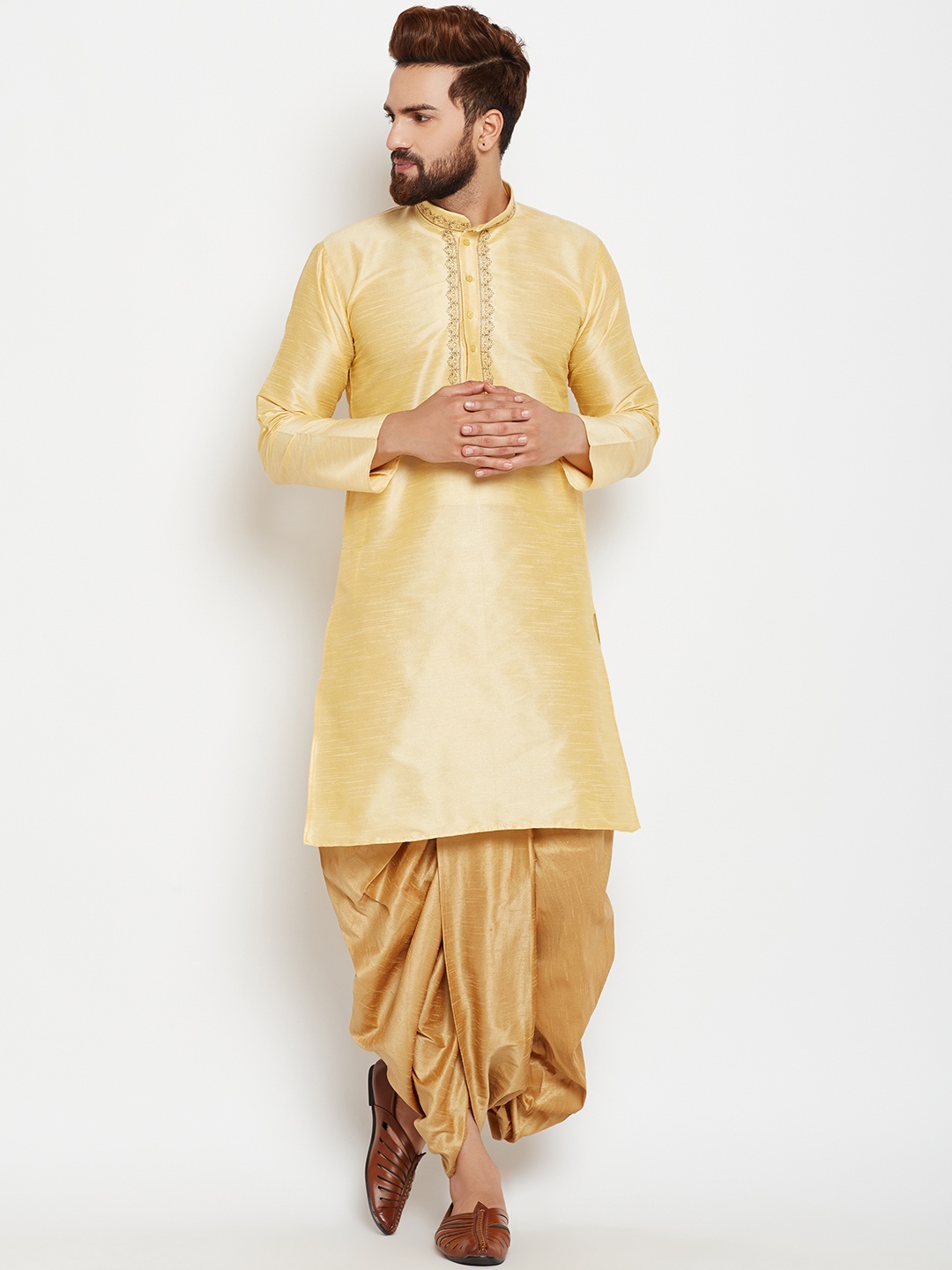 

SOJANYA Men Gold-Toned Woven Design A-Line Kurta