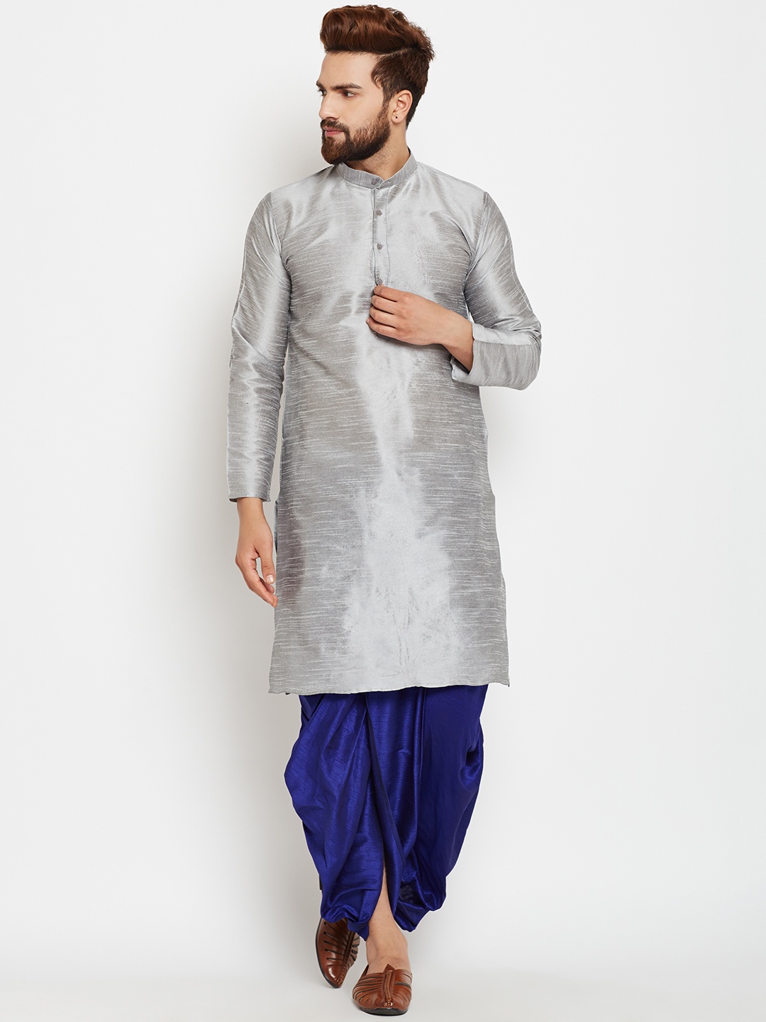 

SOJANYA Men Grey Solid A-Line Kurta