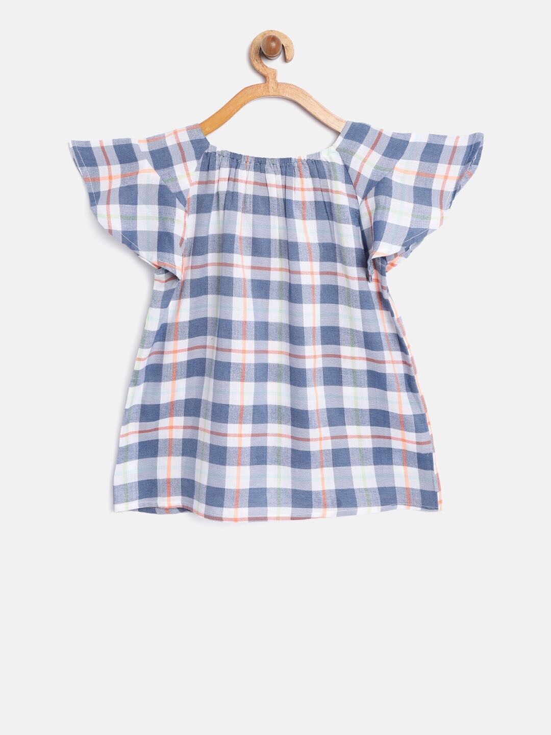 

Lee Cooper Girls Blue & Off-White Checked Styled Back Pure Cotton Top