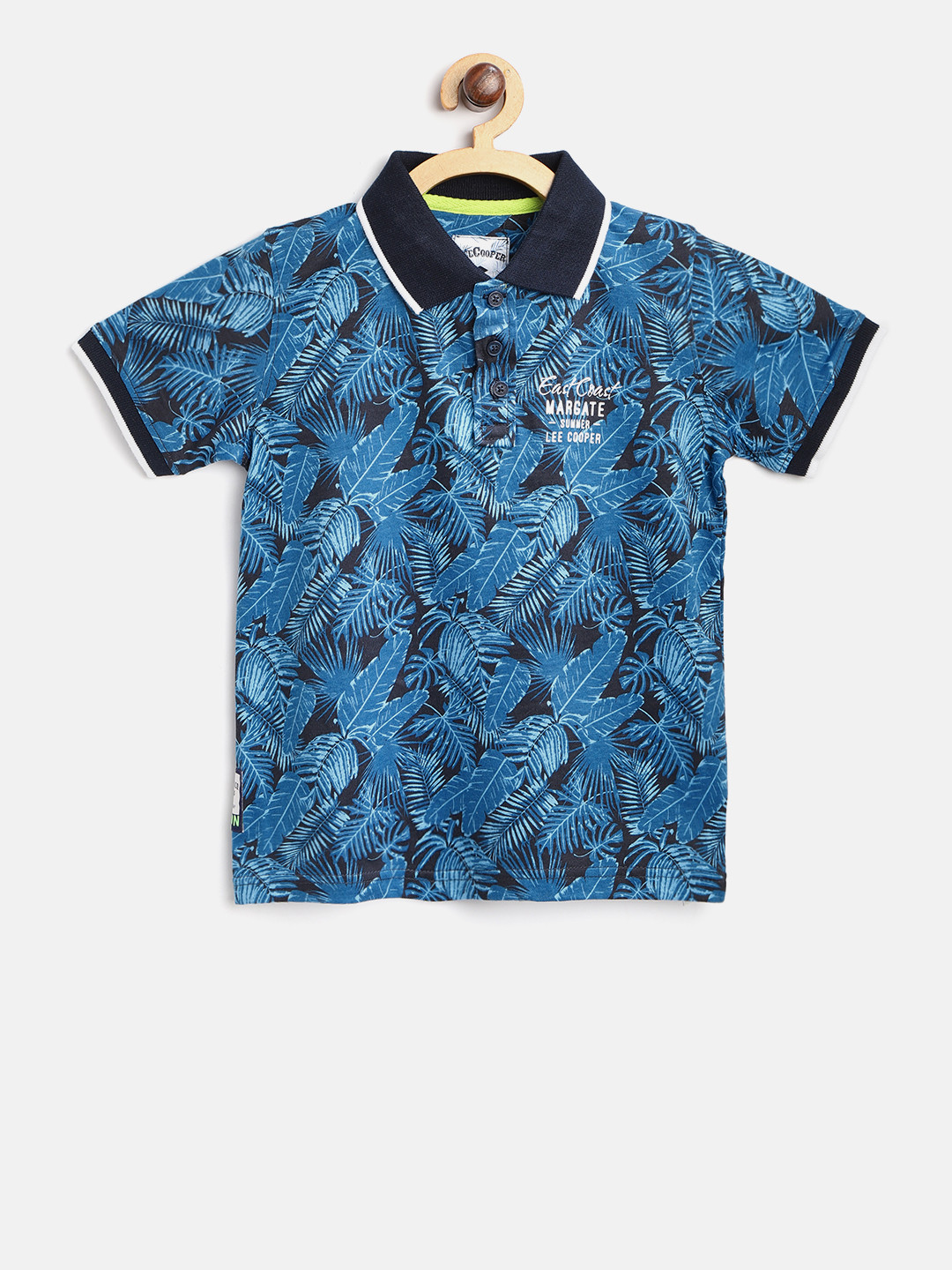 

Lee Cooper Boys Blue Tropical Print Polo Collar T-shirt