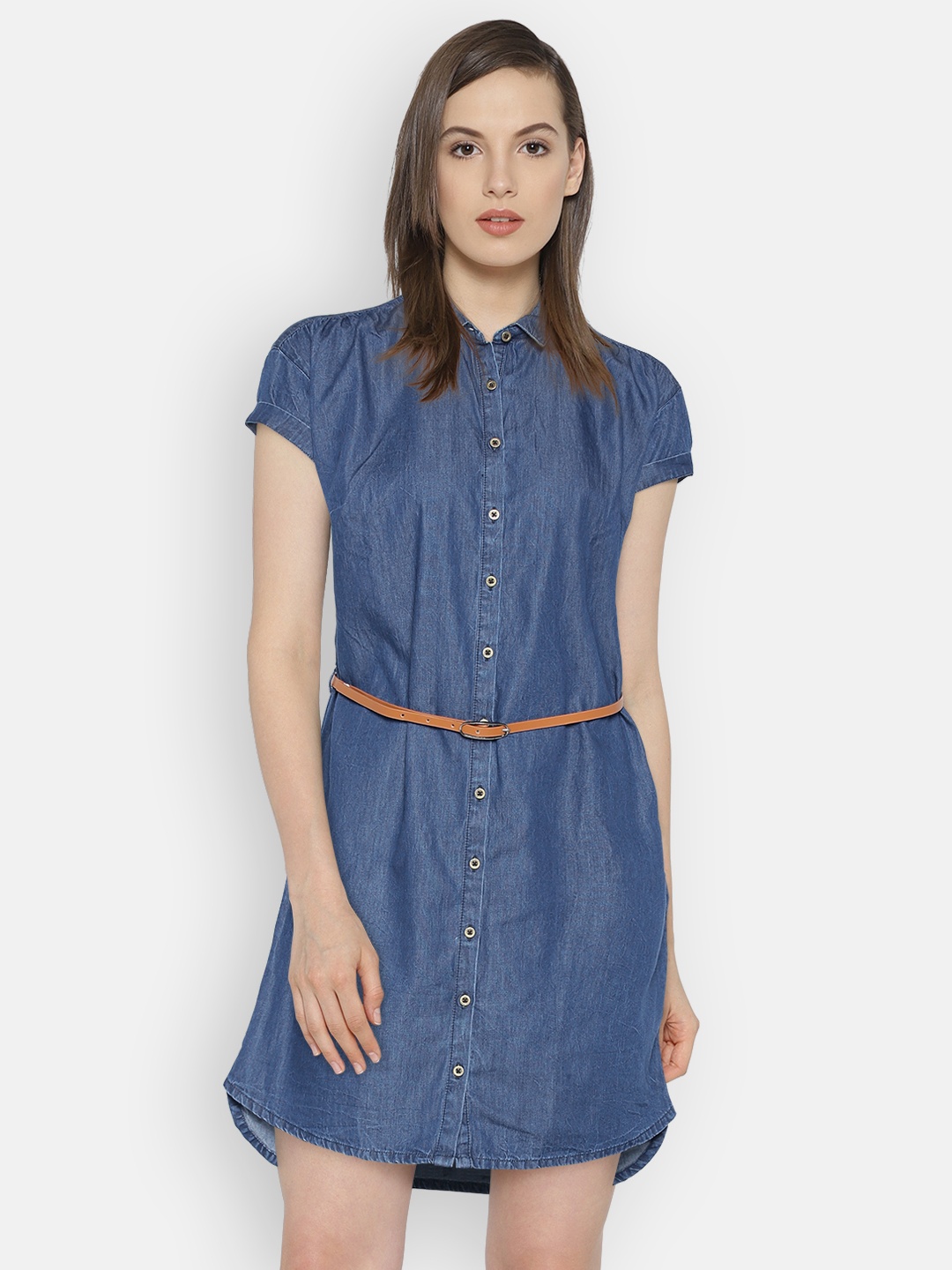 

Pepe Jeans Women Blue Solid Shirt Dress