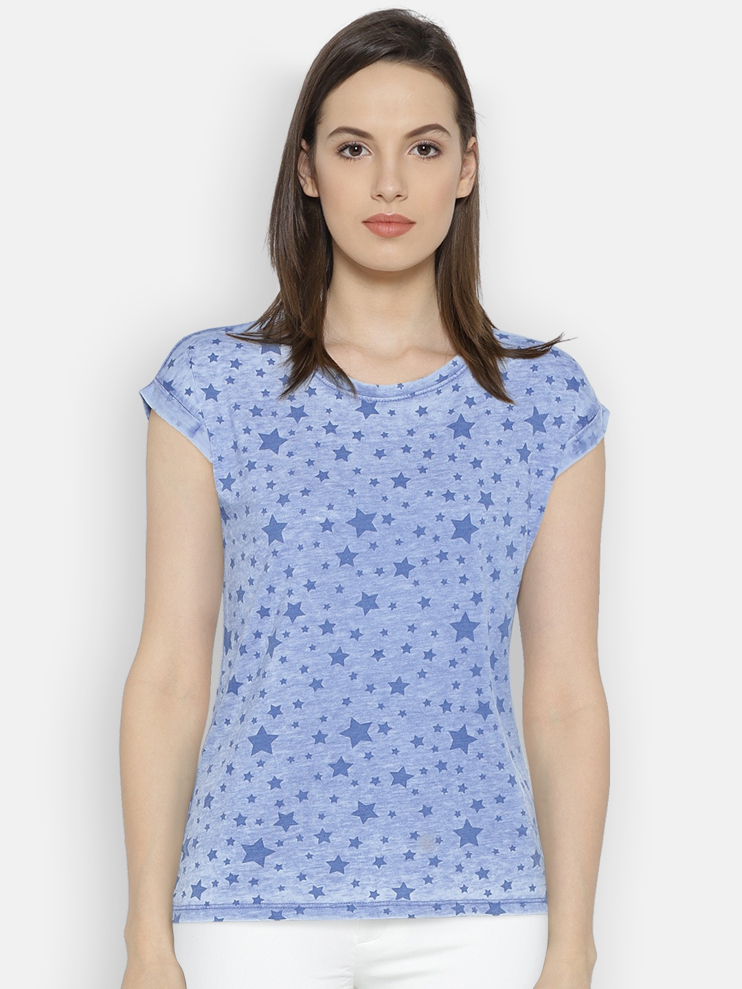 

Pepe Jeans Women Blue Printed Round Neck T-shirt