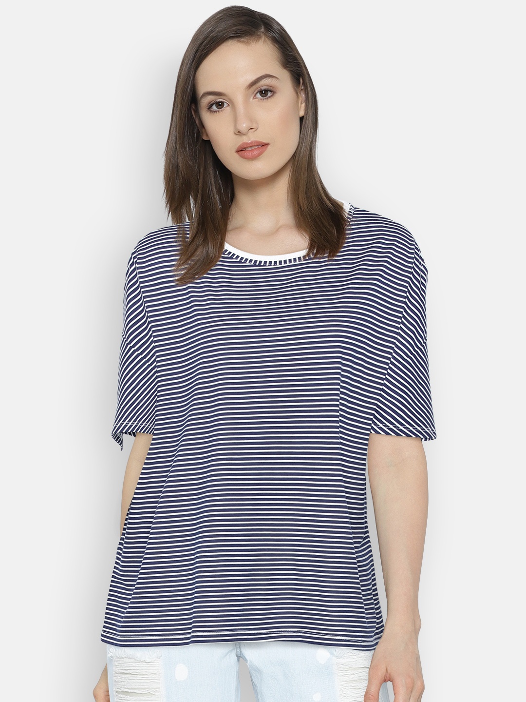 

Pepe Jeans Women Navy Blue & White Striped Top