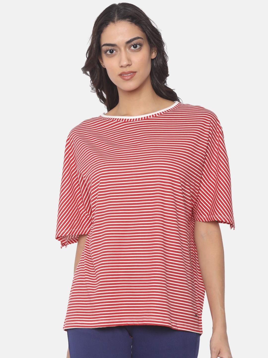 

Pepe Jeans Women Red & White Striped Round Neck T-shirt