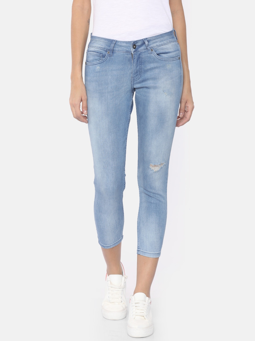 

Pepe Jeans Women Blue Retha Regular Fit Mid-Rise Low Distress Stretchable Jeans