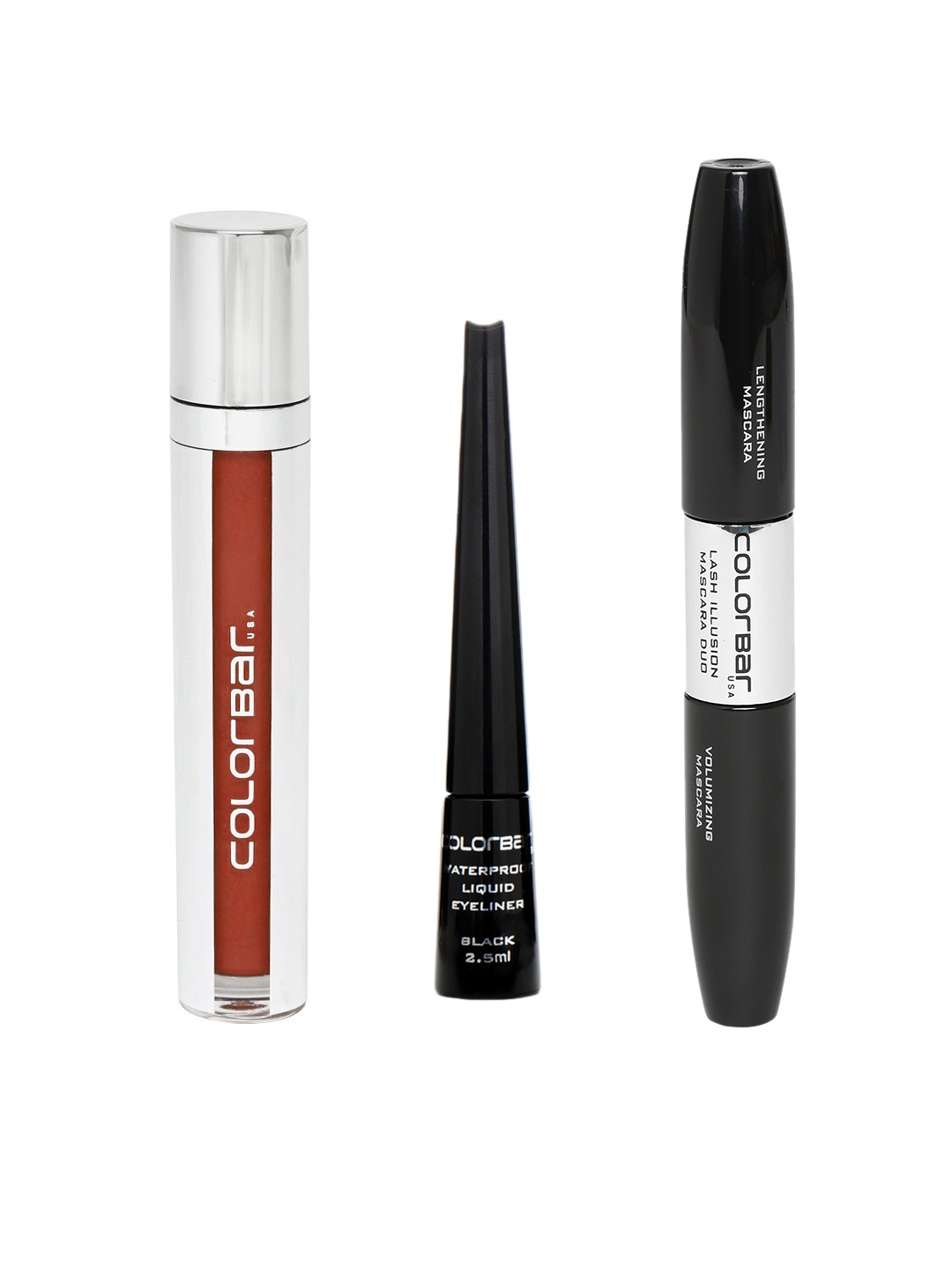 

Colorbar Set of Eyeliner, Lash Illusion Mascara & Liquid Lip Colour, Black