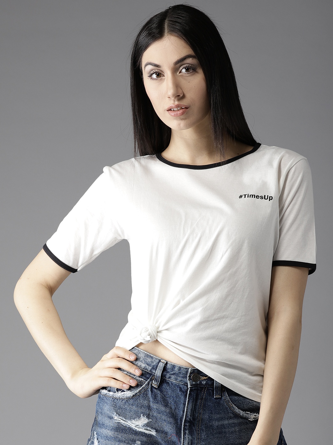 

Moda Rapido Women White Solid Round Neck Pure Cotton T-shirt