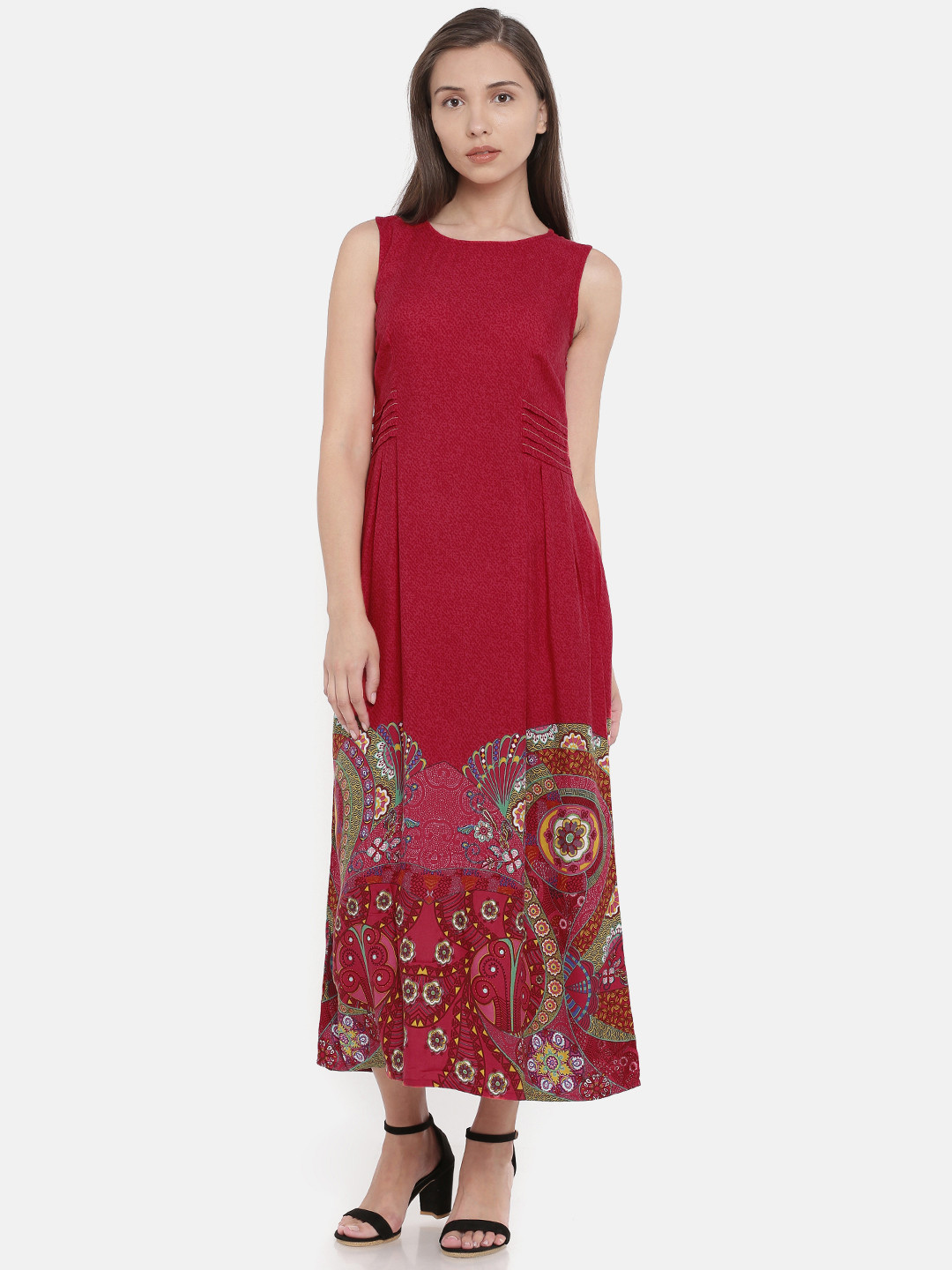 

Global Desi Women Red Printed A-Line Dress