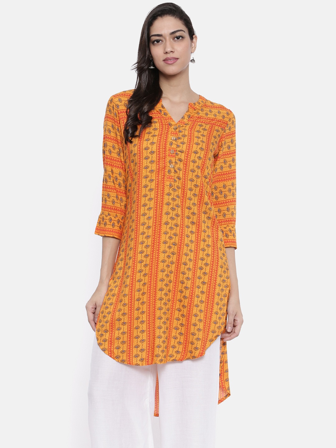 

Global Desi Mustard Printed Tunic