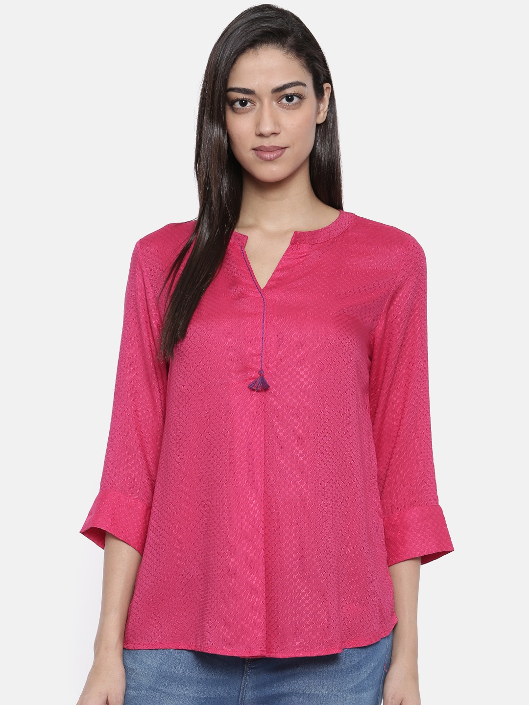 

Global Desi Women Pink Self Design Top