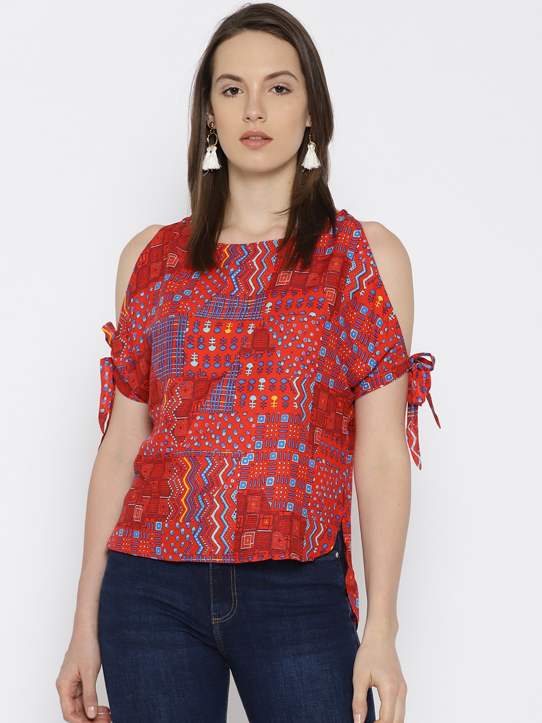 

Global Desi Women Red Printed High-Low Top