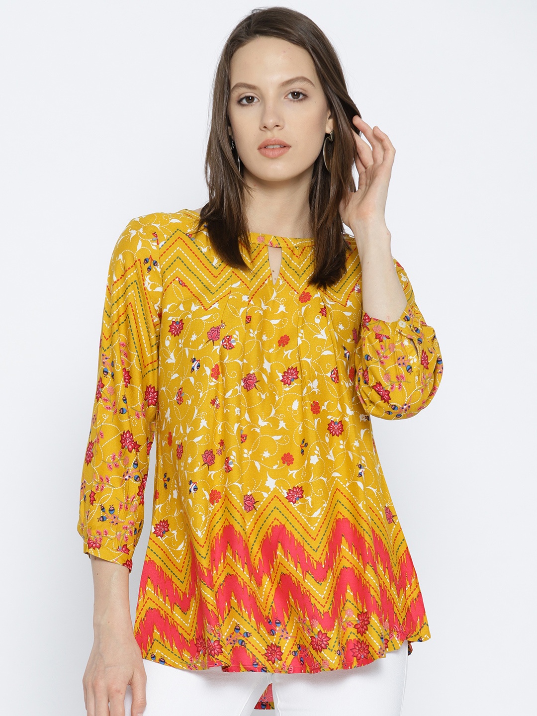 

Global Desi Women Mustard Yellow Printed Top
