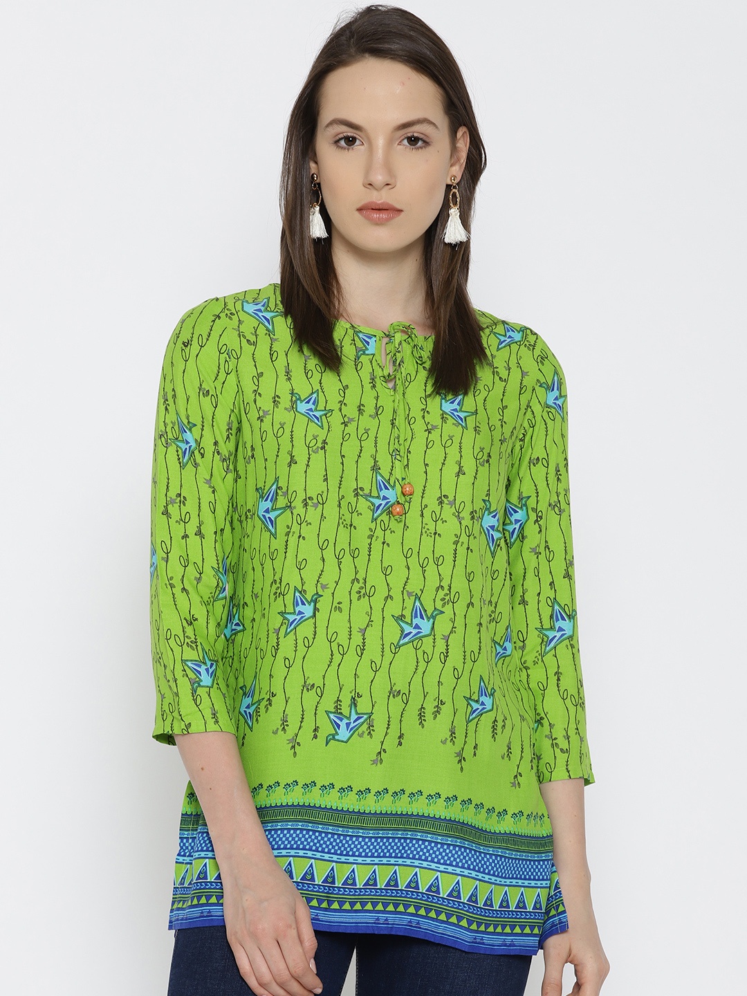 

Global Desi Women Green Printed Top