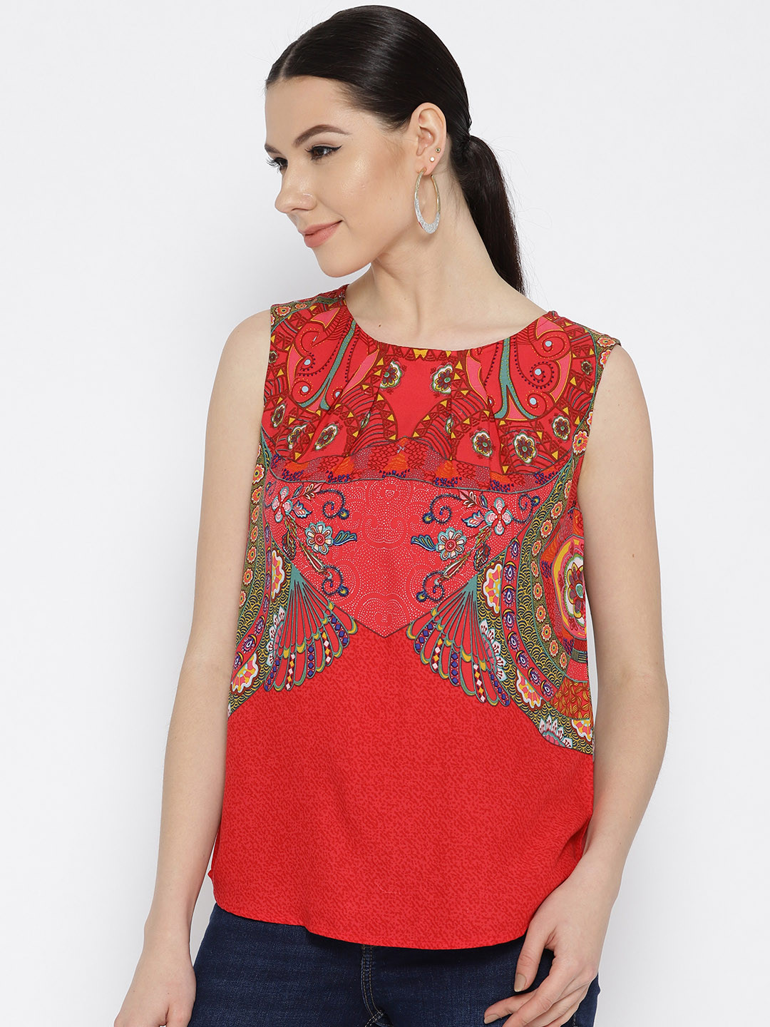 

Global Desi Women Red Printed Top