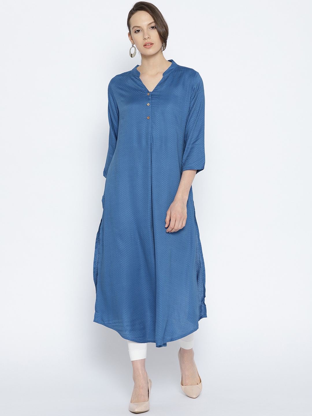 

Global Desi Women Blue Woven Design Straight Kurta