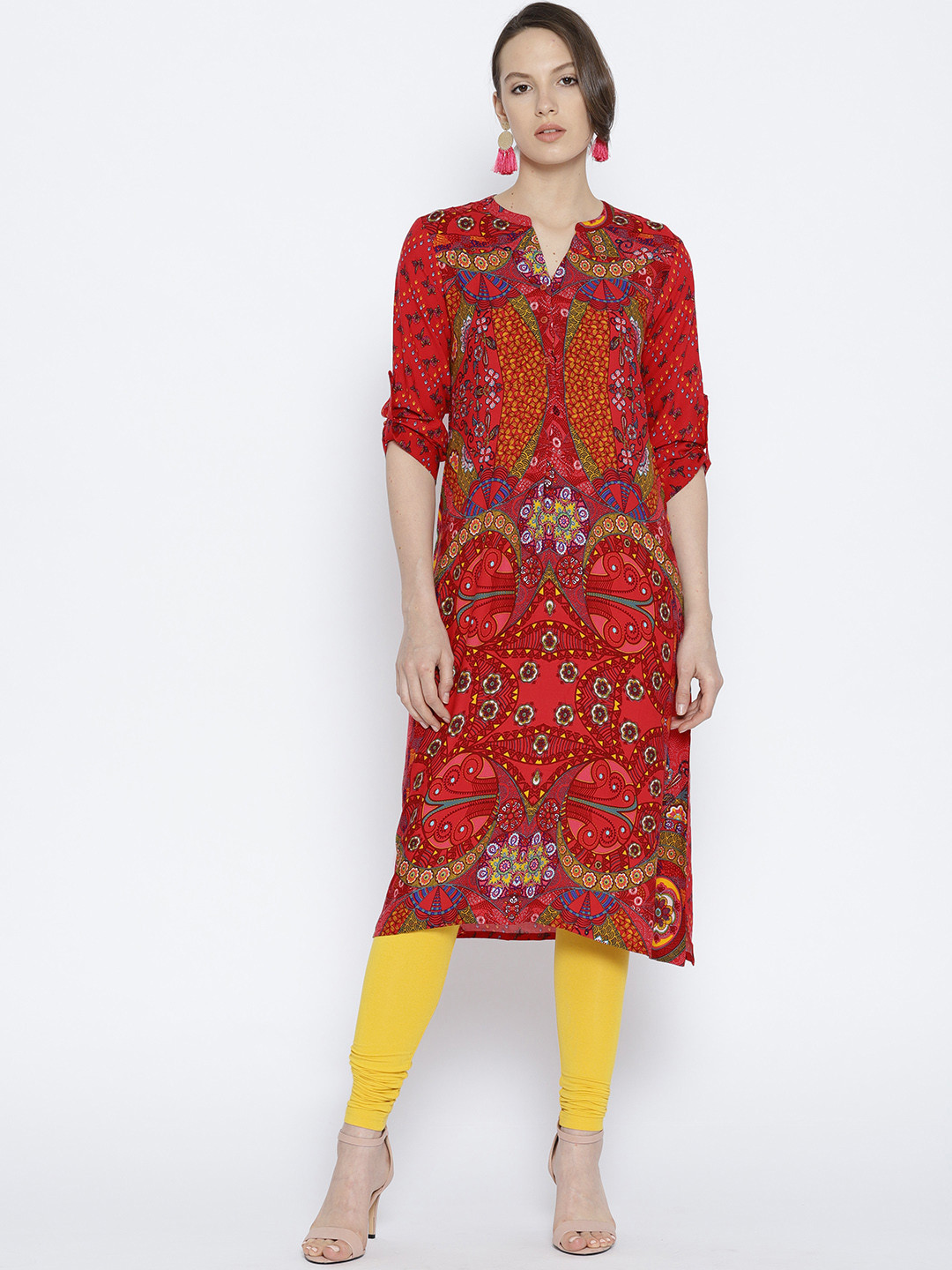 

Global Desi Women Red Printed Straight Kurta