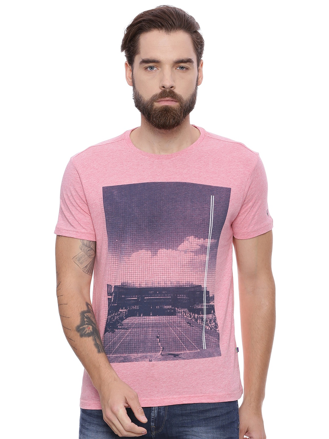 

Allen Solly Sport Men Pink Printed Slim Fit Round Neck T-shirt