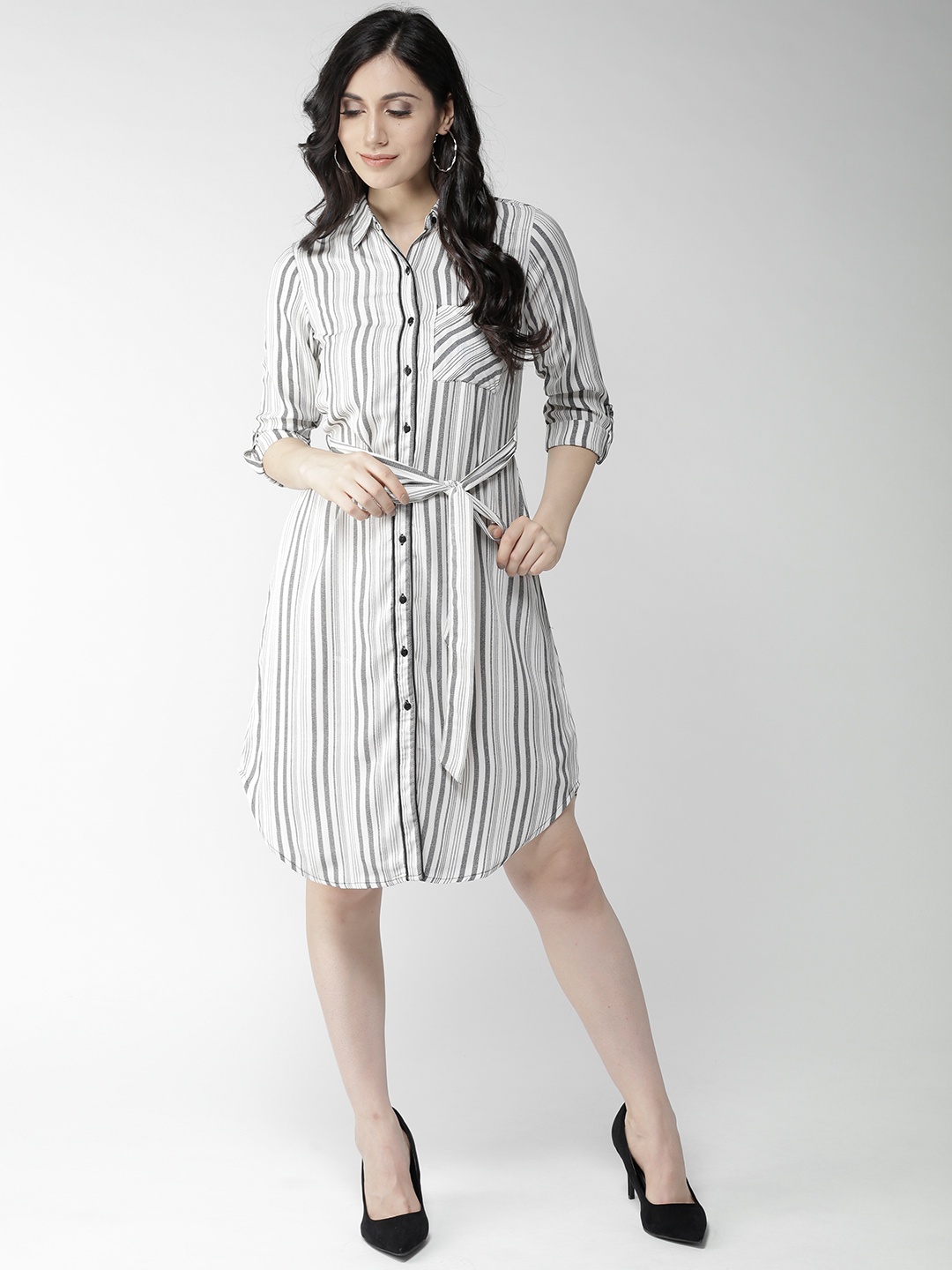 

Style Quotient Women White & Black Striped Shirt Dress