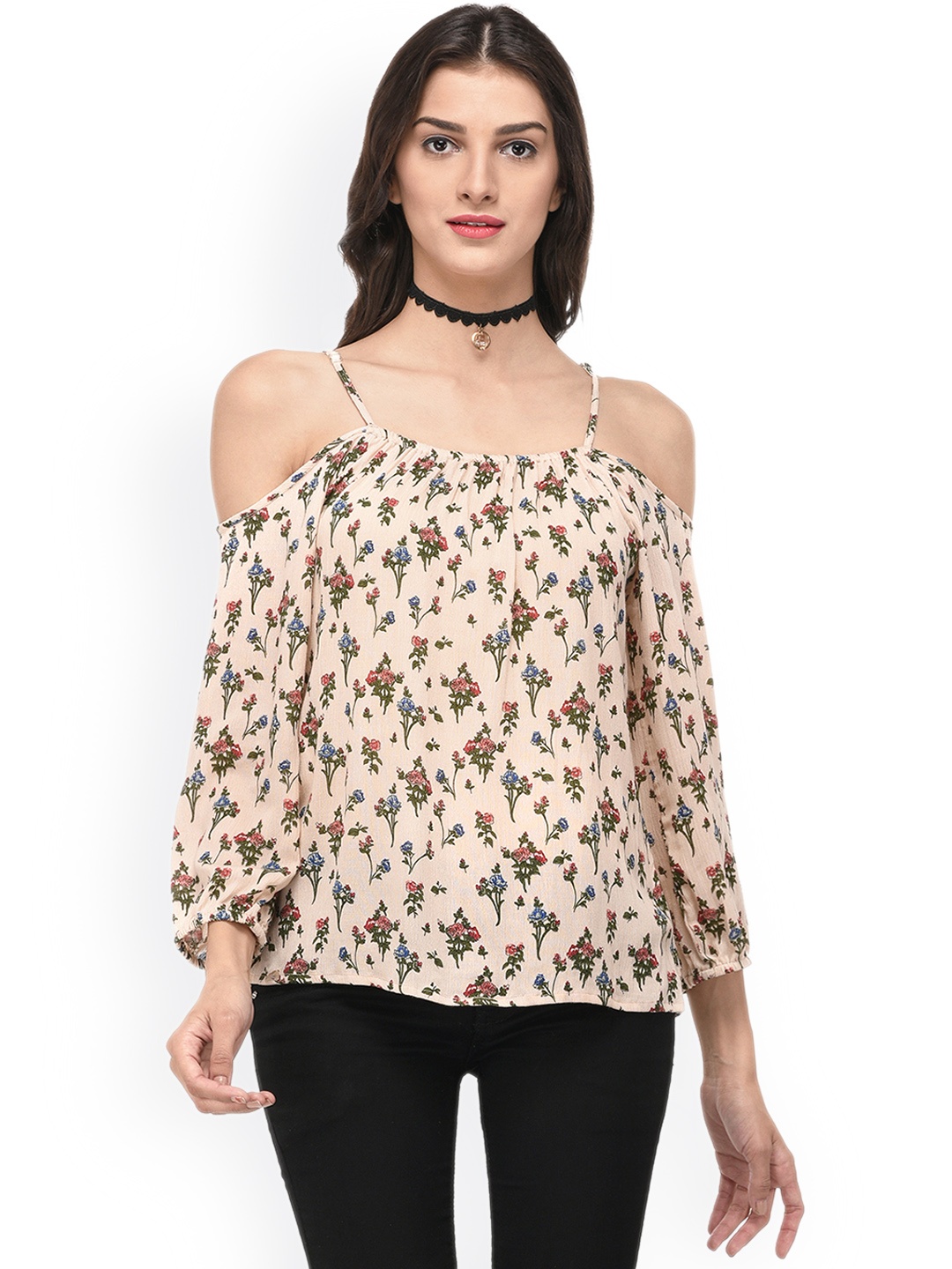 

PURYS Women Beige Printed Top