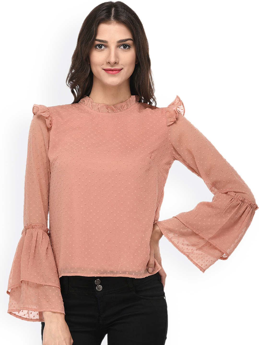 

PURYS Women Pink Self Design Top
