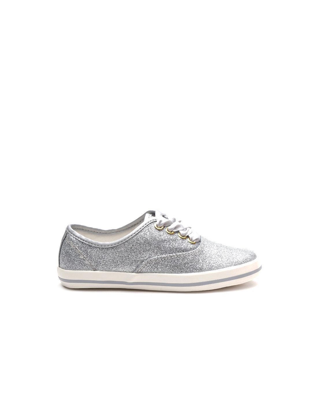 United Colors of Benetton Girls Silver-Toned Sneakers with Shimmer Effect