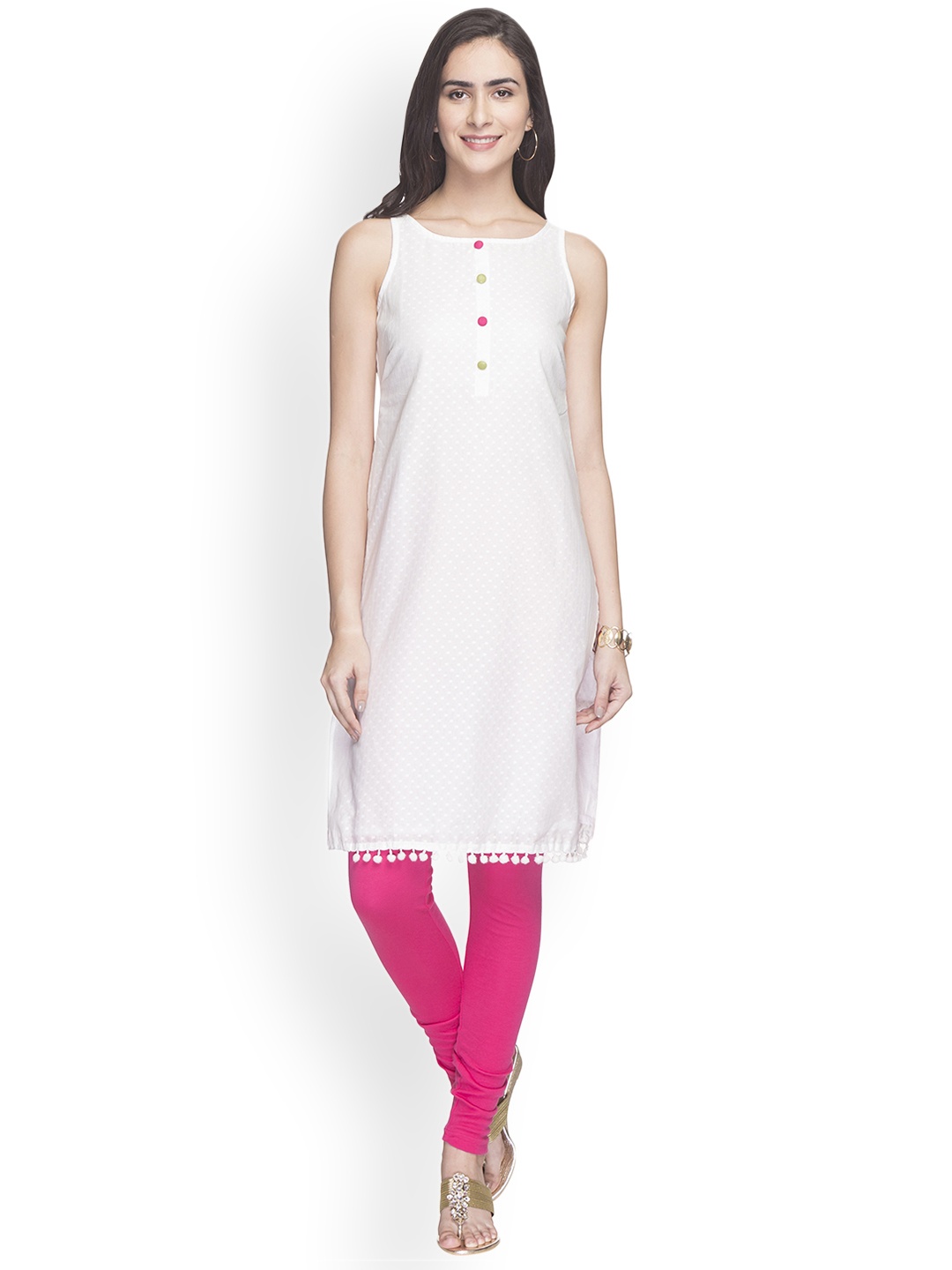 

Globus Women White Woven Design Straight Kurta