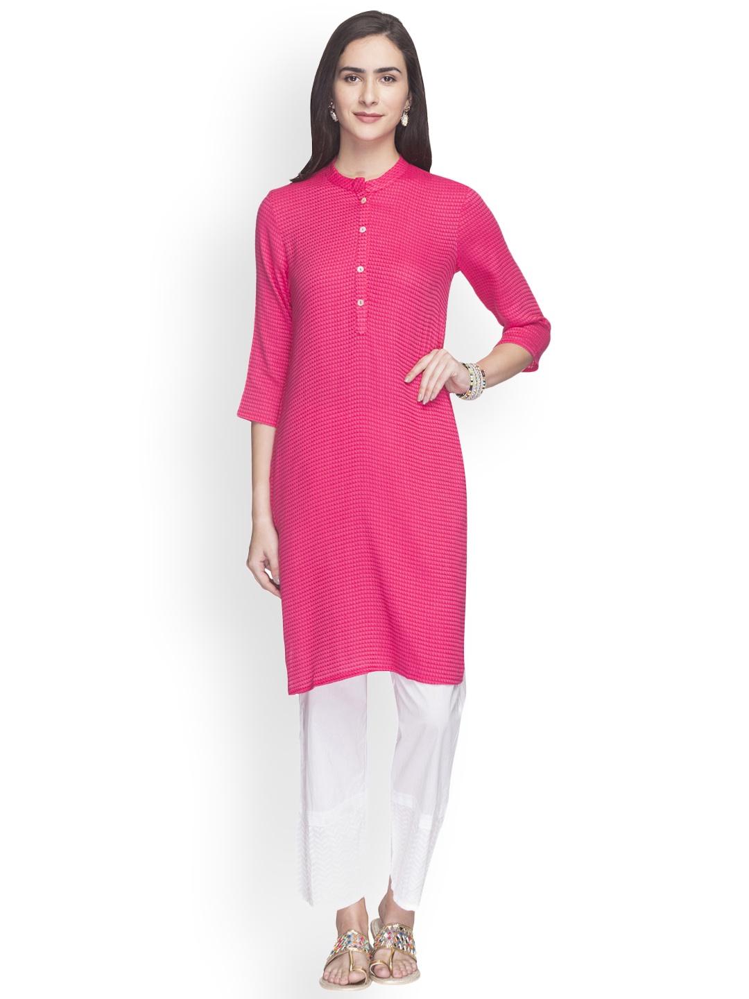 

Globus Women Pink Woven Design Straight Kurta