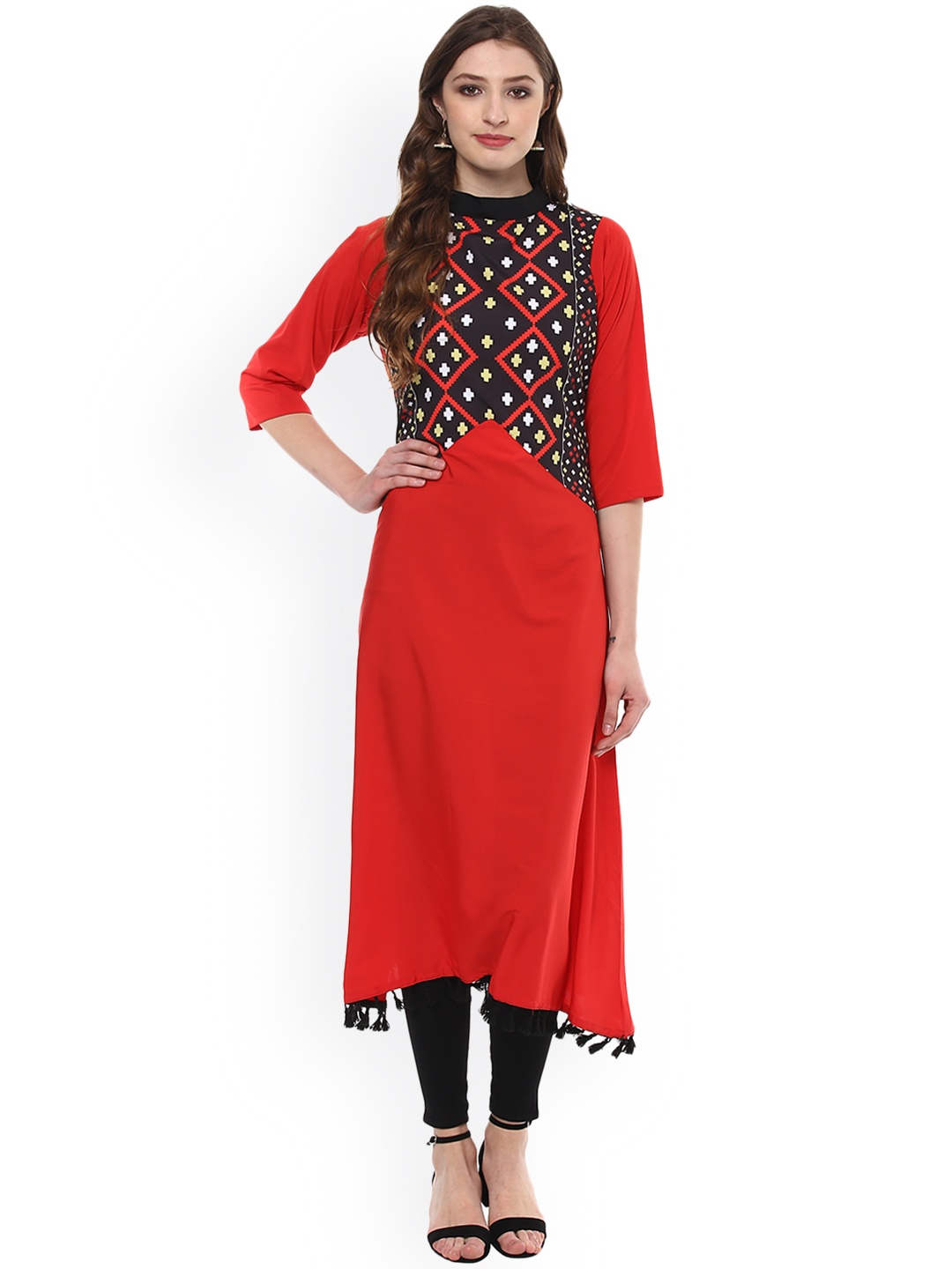 

ZIYAA Women Red & Navy Blue Printed A-Line Kurta