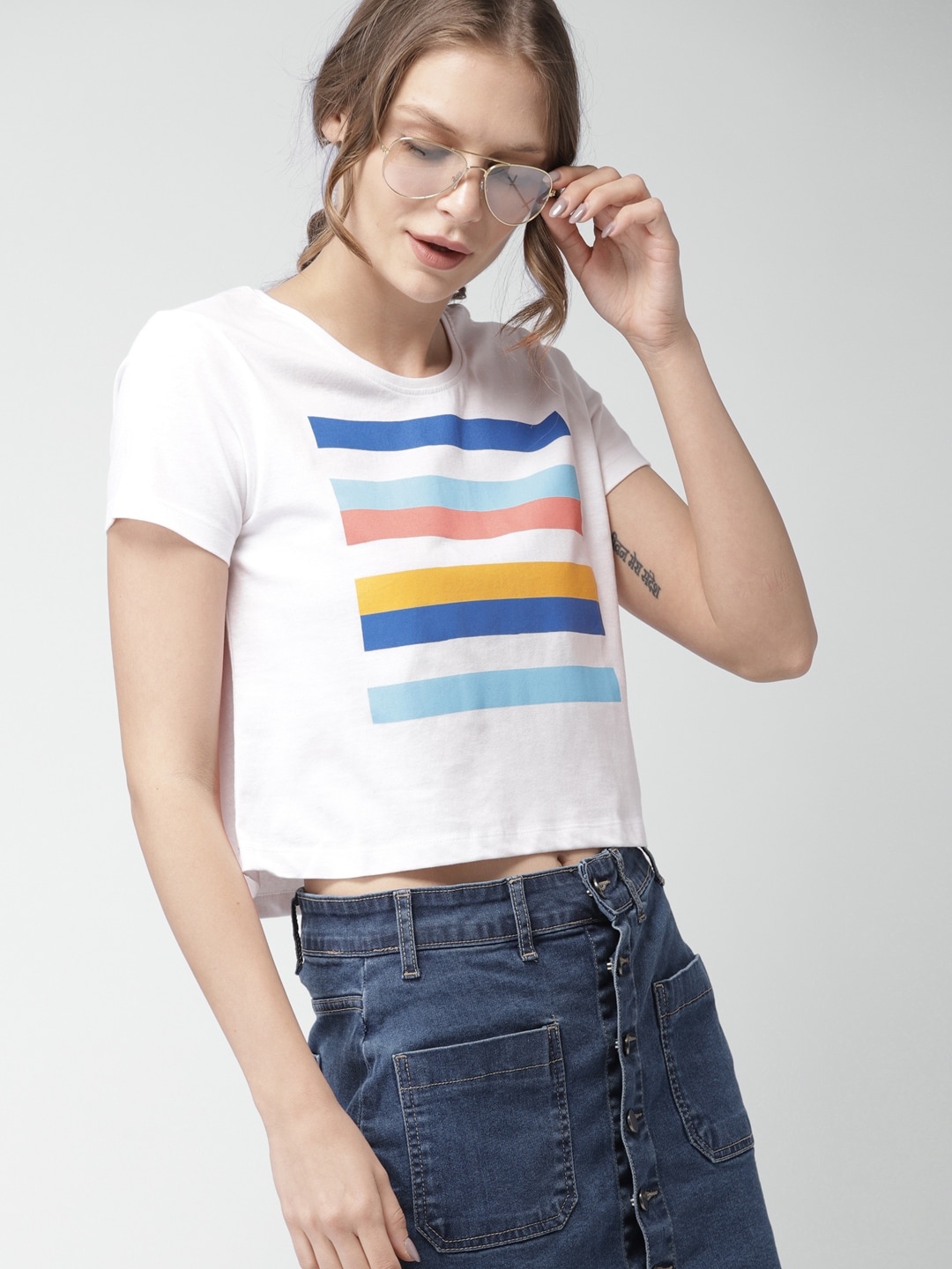 

Harvard Women White Striped Round Neck T-shirt