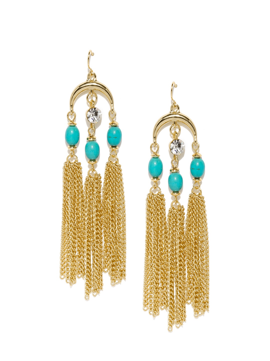 

OOMPH Gold-Toned & Turquoise Blue Contemporary Tasselled Drop Earrings