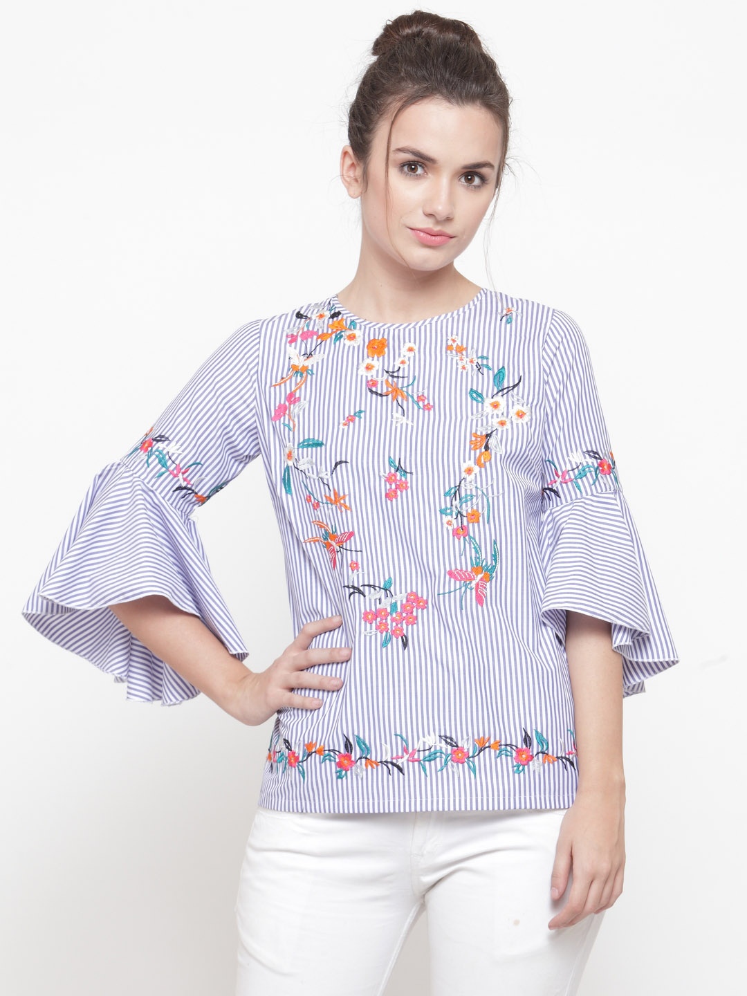 

plusS Women Blue Striped Top