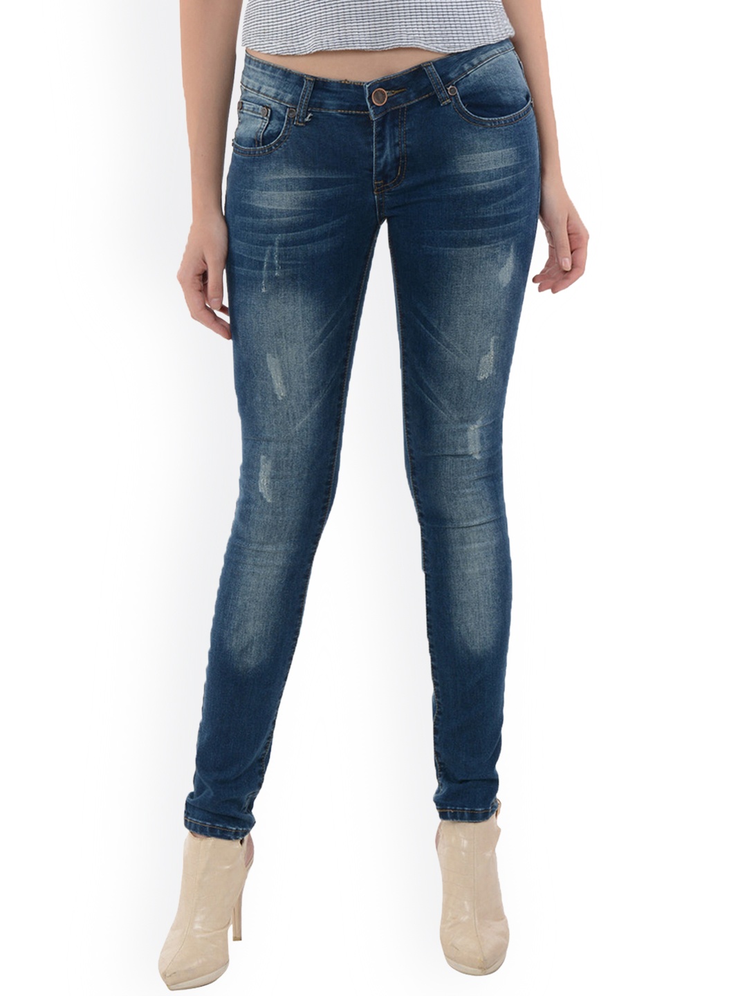 

Gipsy Women Blue Slim Fit Mid-Rise Low Distress Jeans