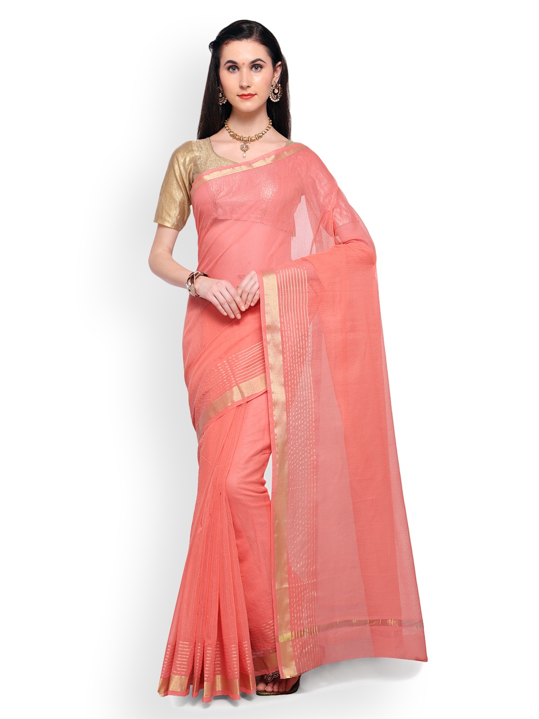 

Rajnandini Peach-Coloured Solid Pure Cotton Saree