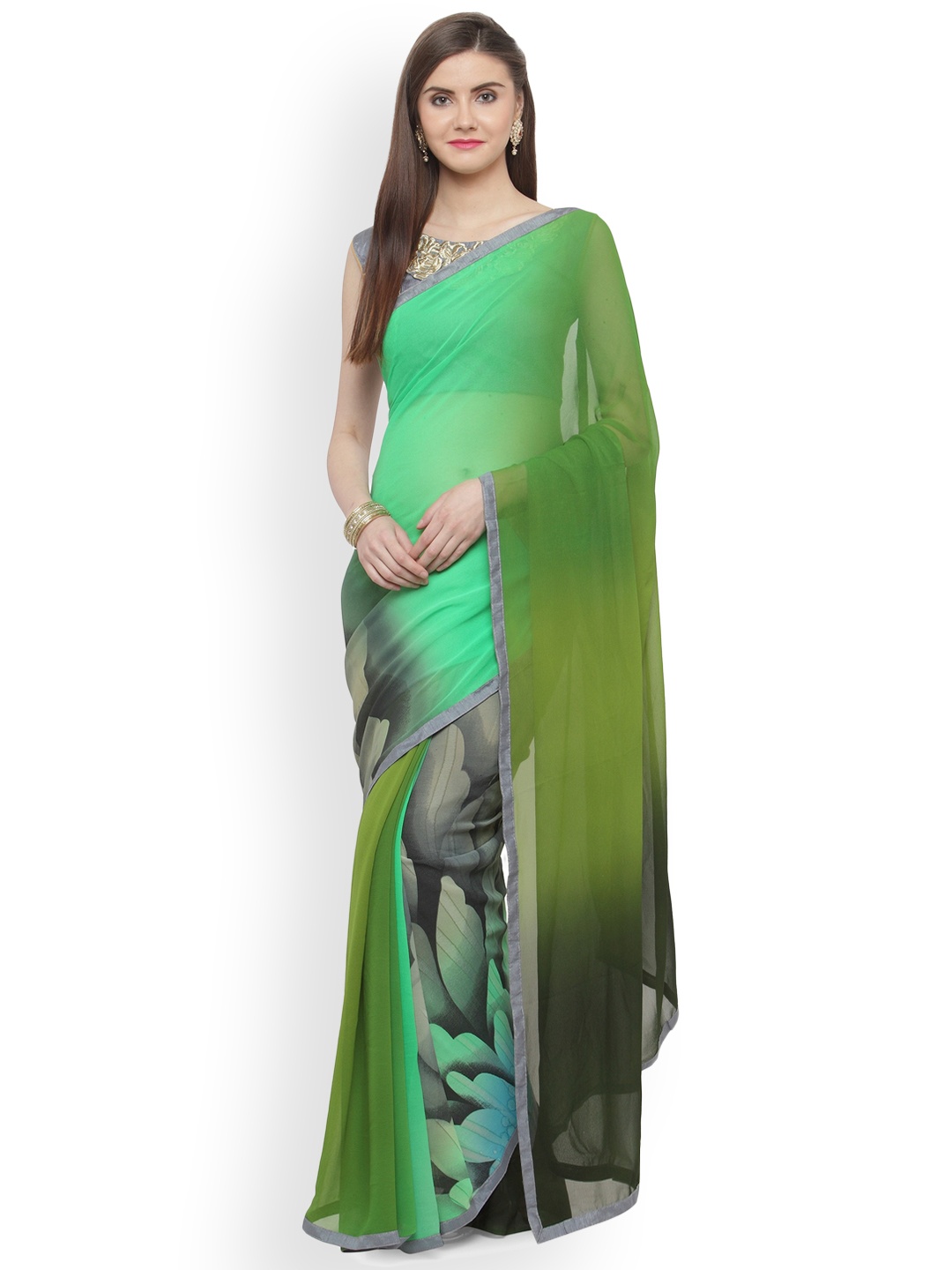 

Shaily Green & Grey Pure Georgette Printed Saree