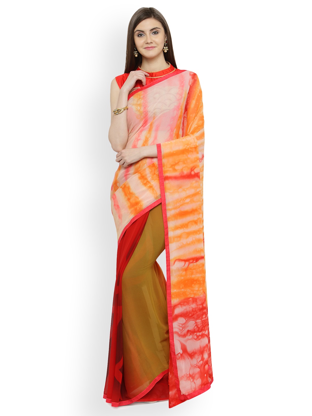 

Shaily Off-White & Red Pure Georgette Printed Saree