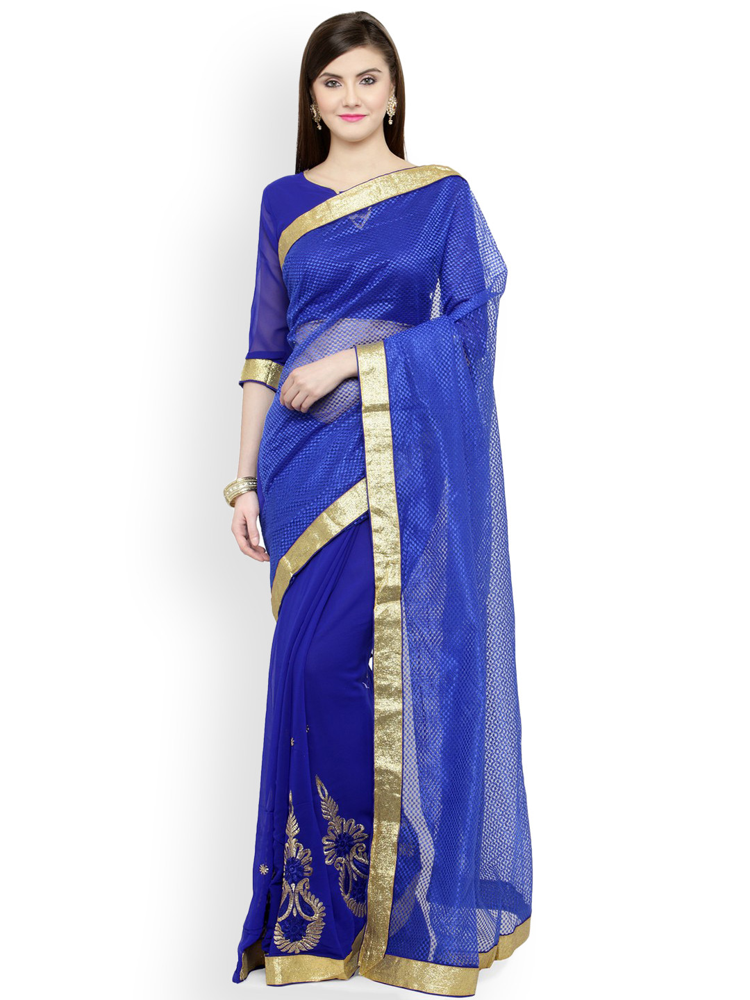 

Shaily Blue Woven Design Pure Georgette Saree