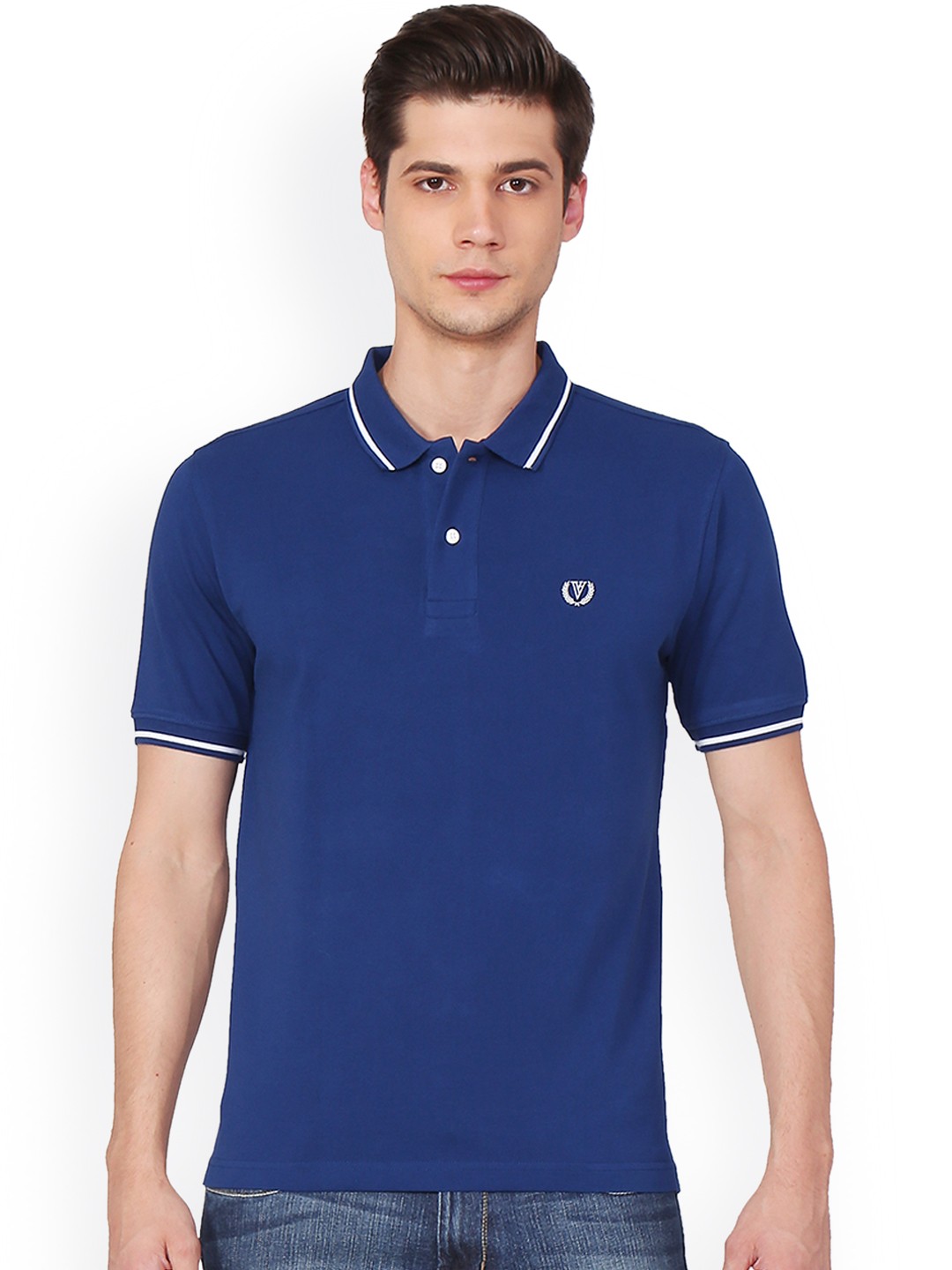 

Van Heusen Sport Men Blue Solid Polo Collar T-shirt