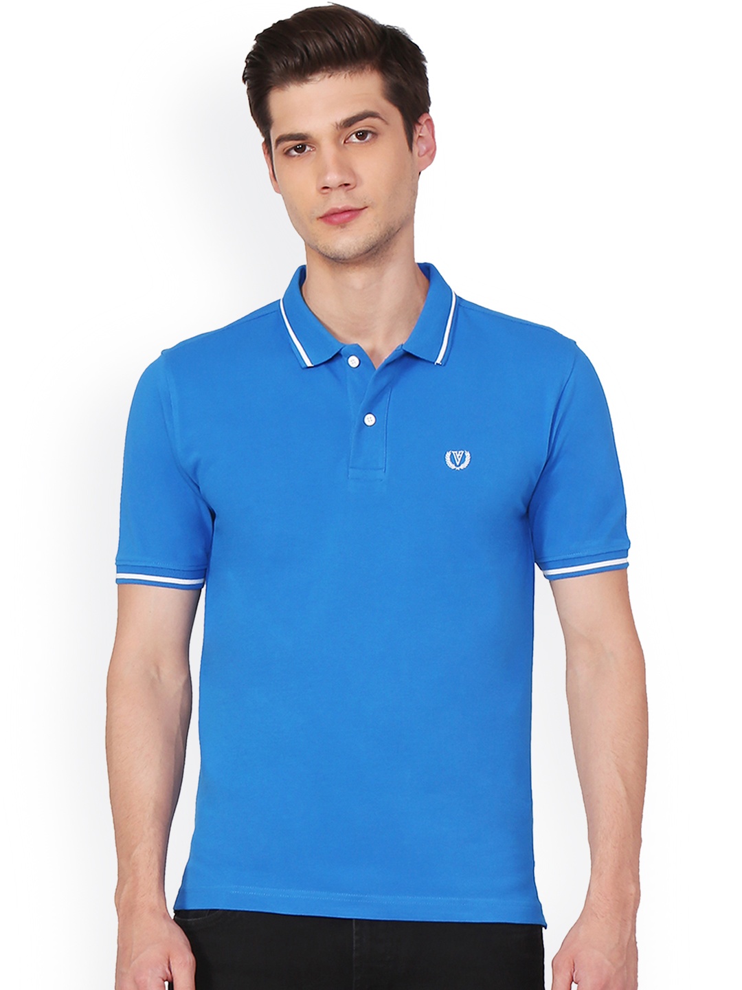 

Van Heusen Sport Men Blue Solid Polo Collar T-shirt