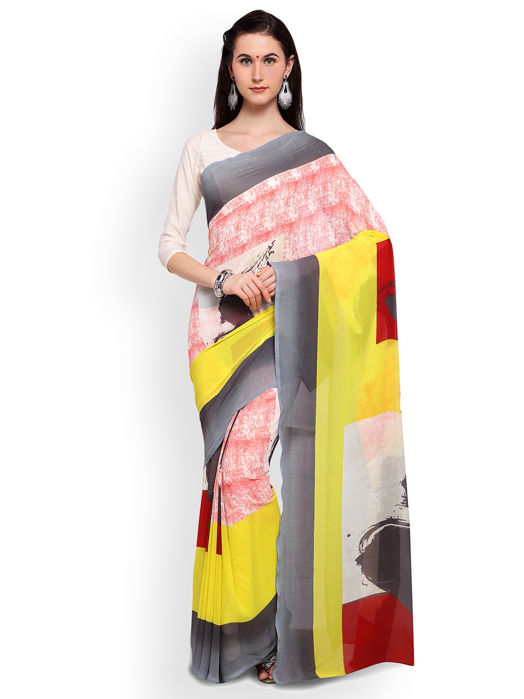 

Saree mall Pink & Yellow Georgette Printed Saree